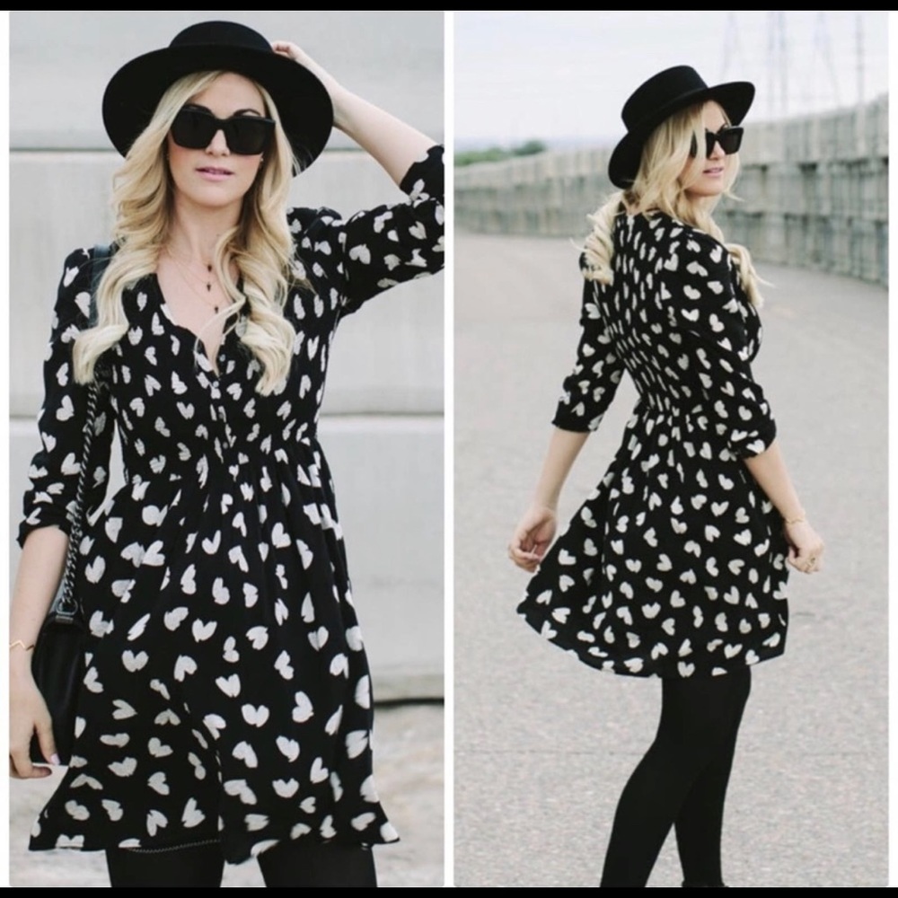 Anthropologie Maeve Banet Black White Heart Dress